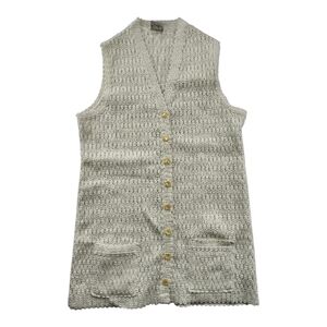 Vintage St Michael Courtelle Knit Crochet Vest Size 16 Made In UK Cream Layering